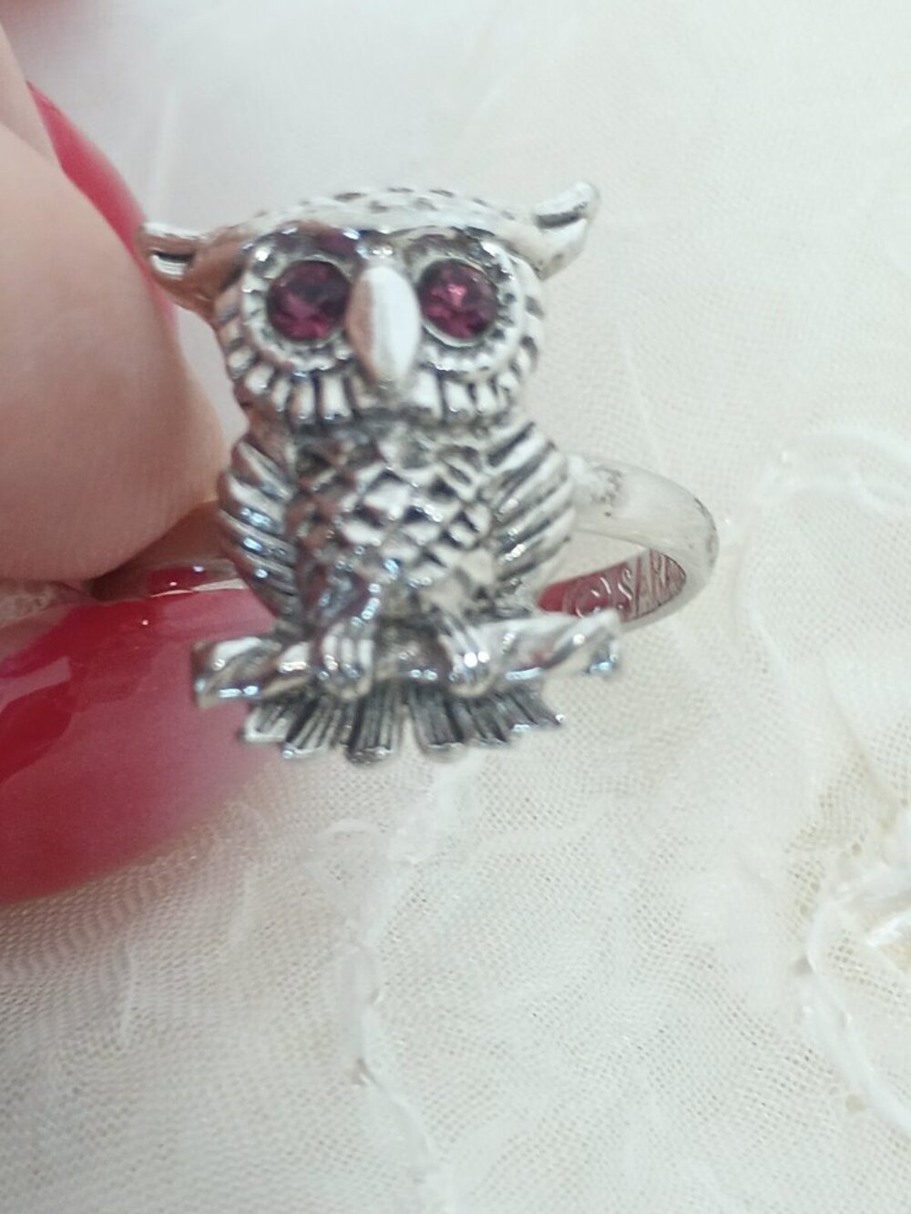 Owl lot~Pink Rhinestone Jelly Belly Necklace,Sarah Cov Ring, Blue Eyed Steel Owl - Picture 6 of 11